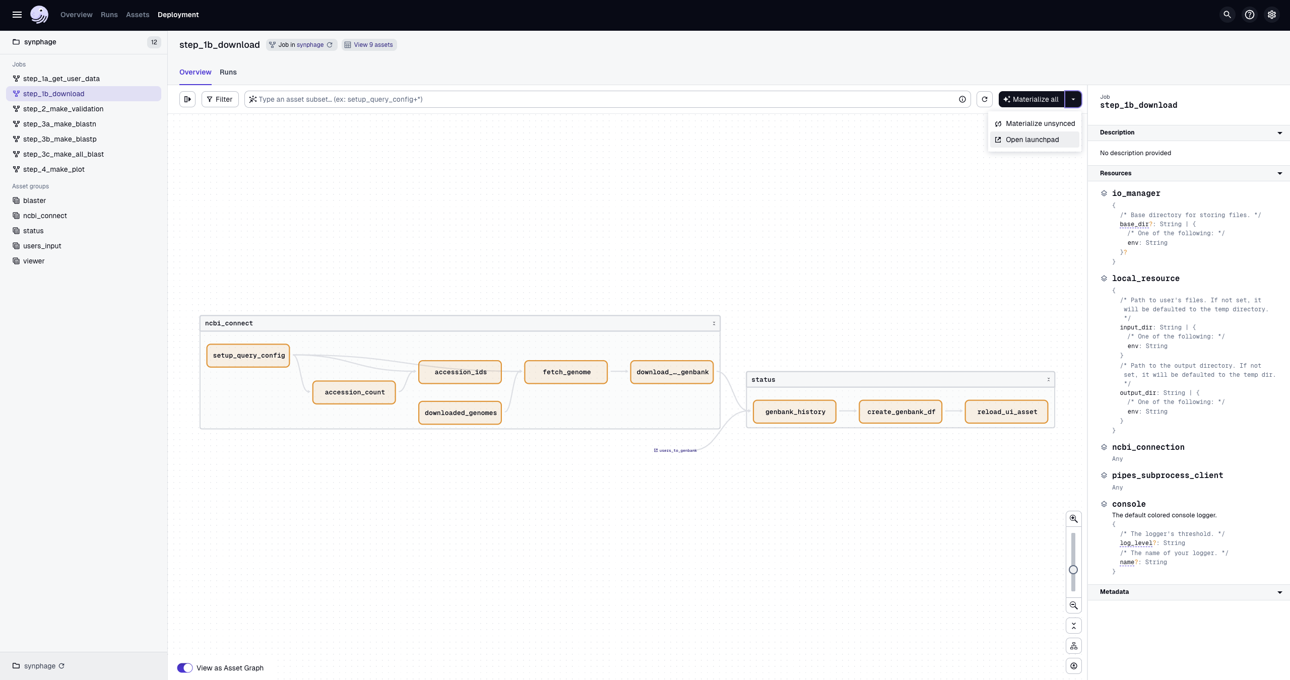 Open launchpad for NCBI download job